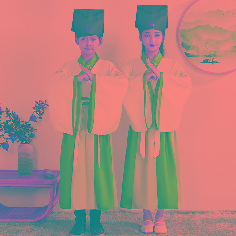 儿童国学服汉服男童套装三字经女古装小学生女童弟子规演出服春款