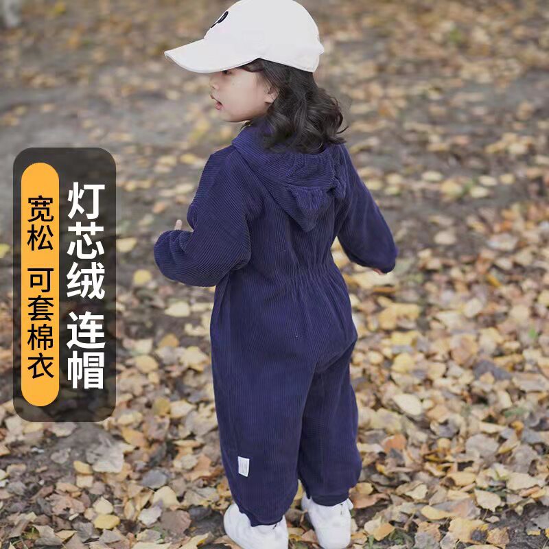 宝宝全身罩衣灯芯绒秋冬新款连体罩衣爬行婴儿爬爬服防脏护衣外穿