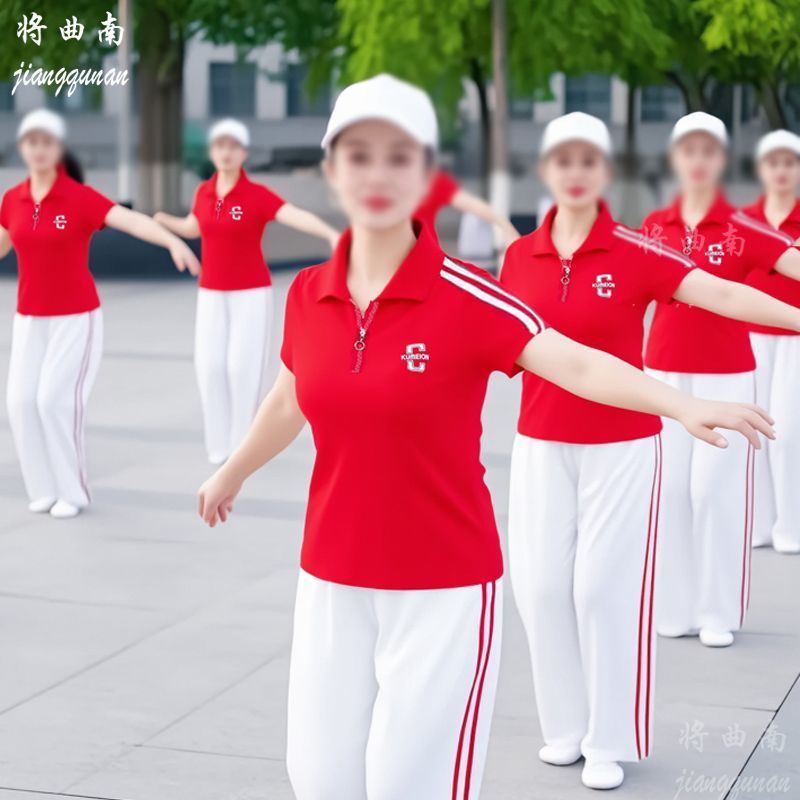 。夏季冰丝棉休闲运动套装女夏天一整套女新款广场舞跳舞服装运动