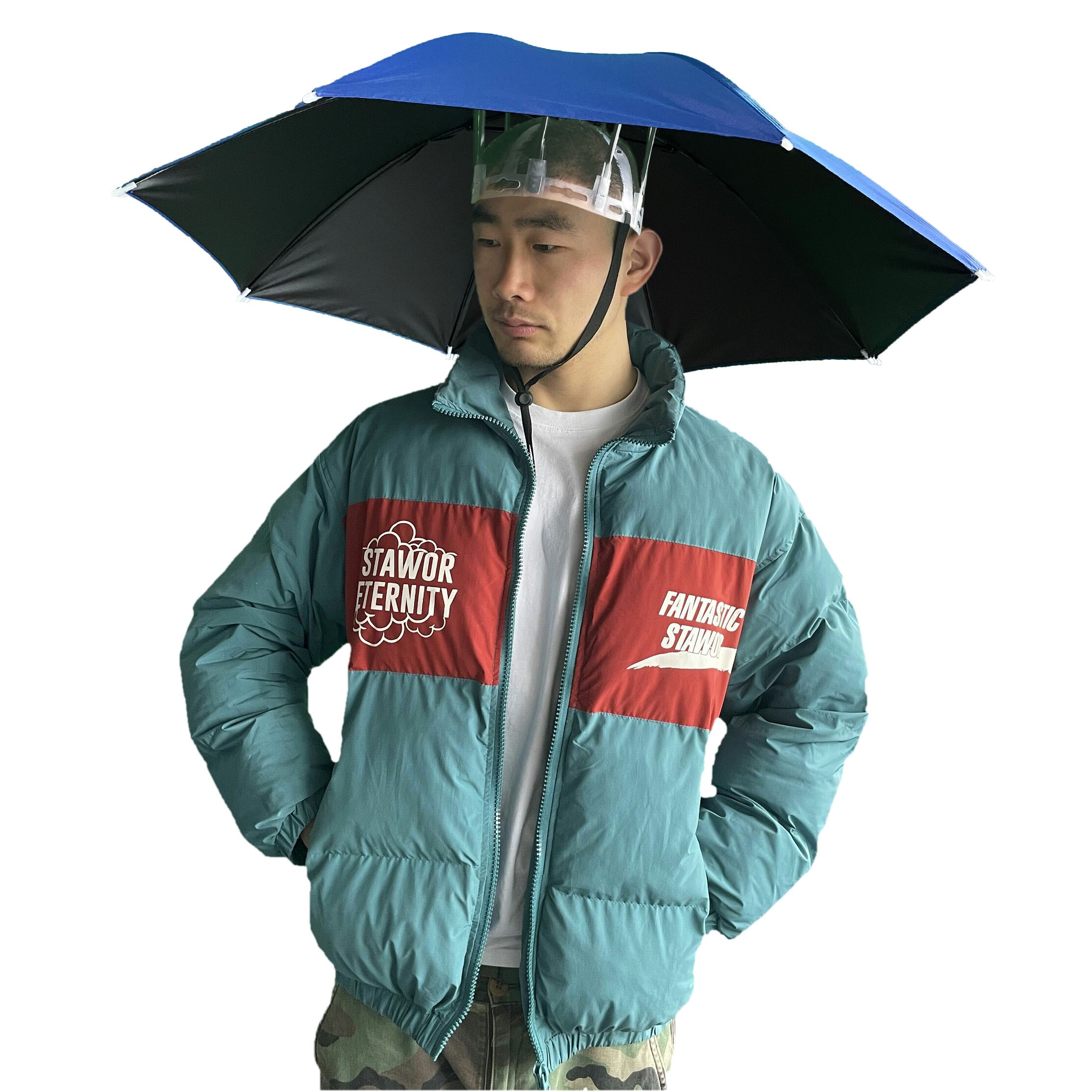 头戴式遮阳雨伞帽防晒钓鱼折叠斗笠头顶双层大号懒人折叠环卫