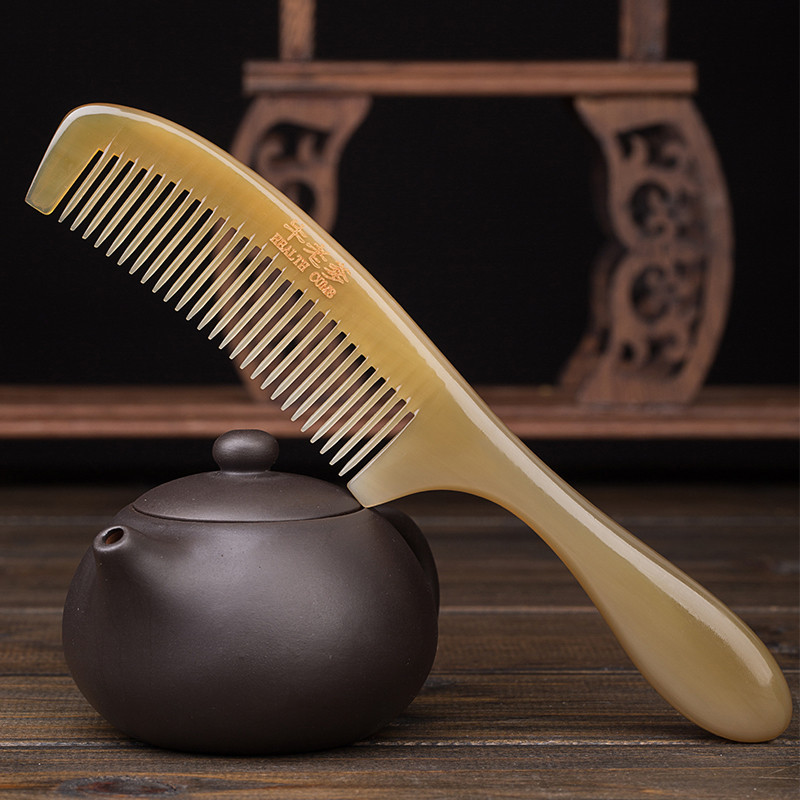 牛角梳子天然正牦牛角梳子女士专用长发密齿细齿按摩梳定制