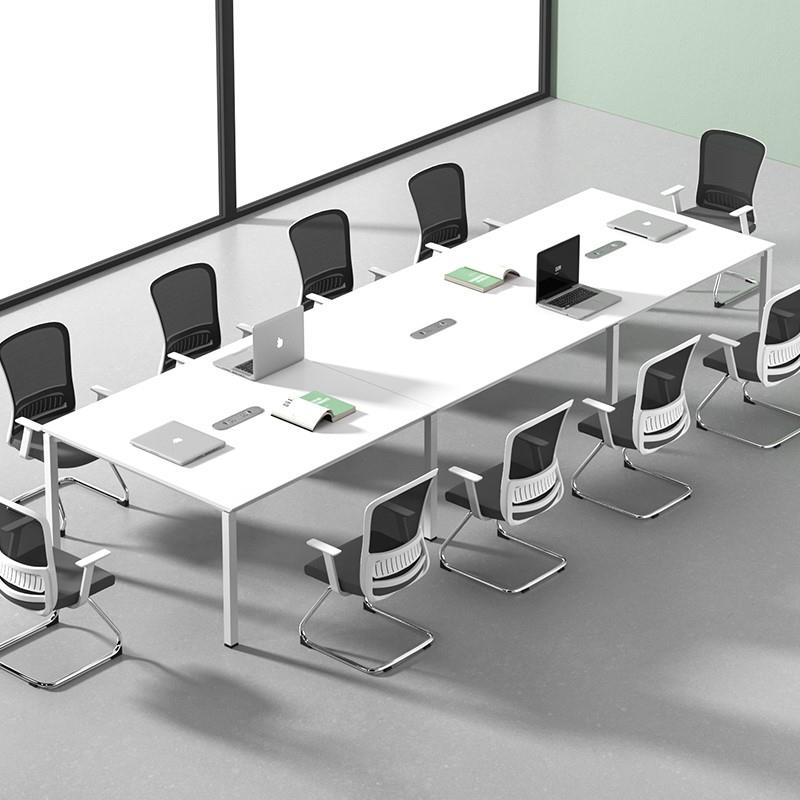 会议桌简约现代8人6白色长条桌洽谈会客桌开会讨论会议室桌椅组合