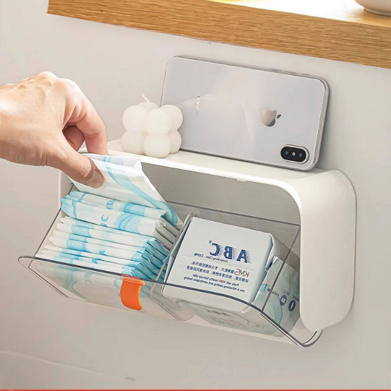 姨妈巾收纳盒壁挂卫生巾置物架浴室放化妆棉盒子厕所卫生间纸