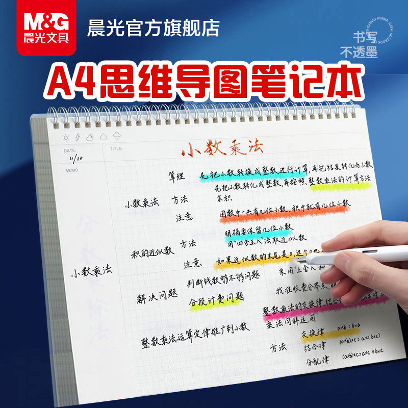晨光思维导图笔记本本子A4大号线圈本记事本简约ins风加厚横向康