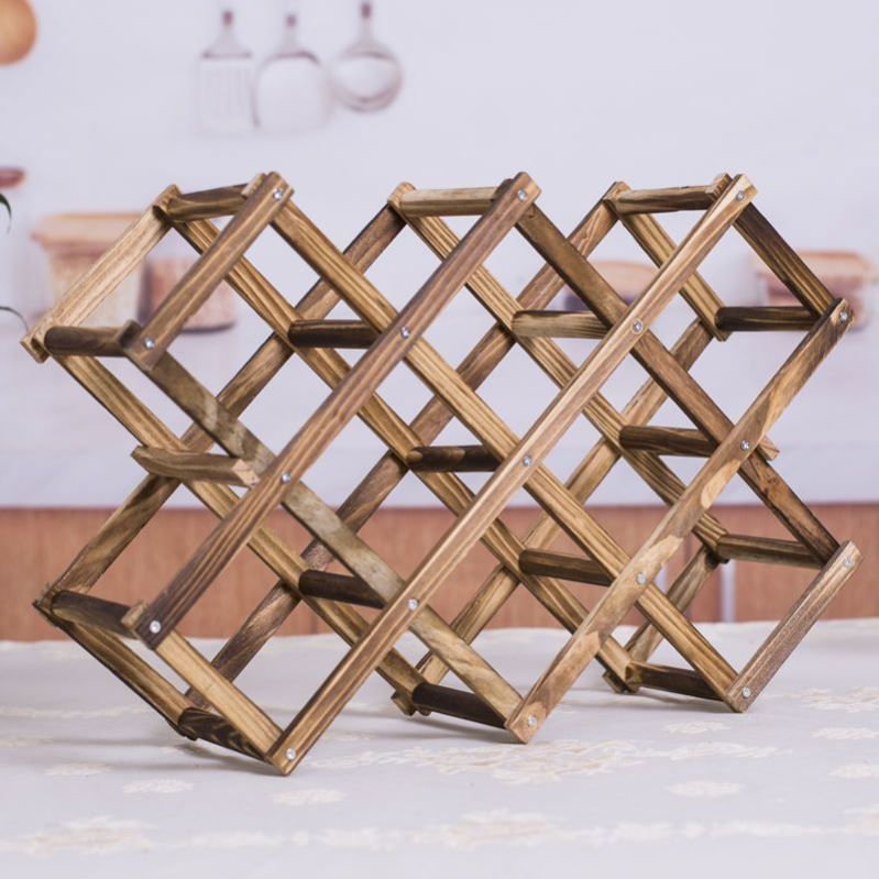 实木红酒架现代简约杯架菱形葡萄酒架多功能折叠多瓶松木酒架