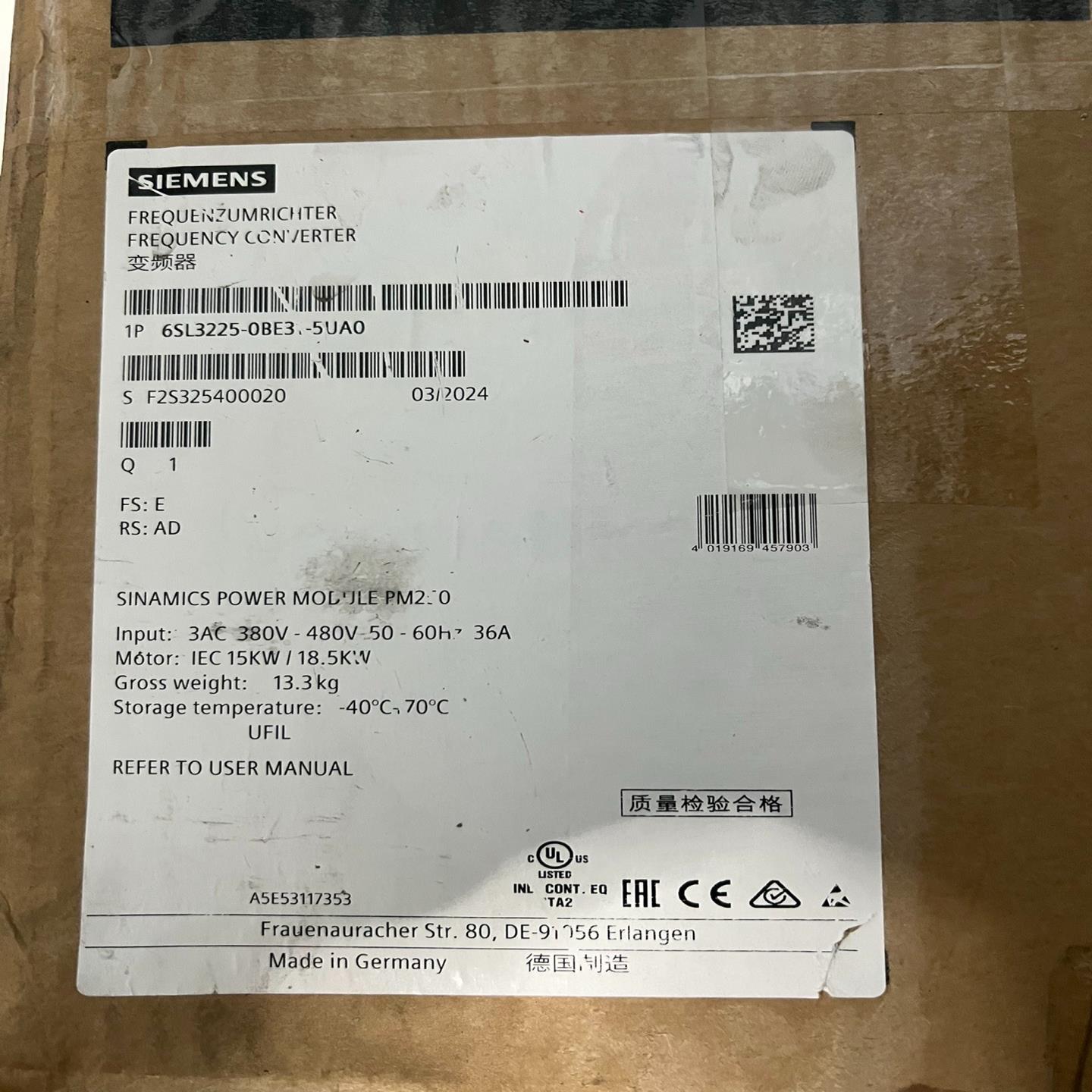 PM250变频器功率模块6SL3225-0BE31-5~询价