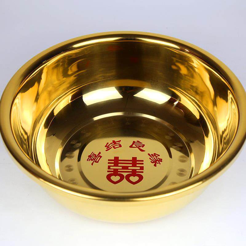 不锈钢金色女方聚宝盆结婚盆结婚黄盆陪嫁仿铜盆金盆洗手加厚脸盆