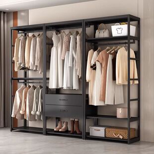家用卧室衣帽架步入式金属衣柜落地挂衣架衣帽间组合立式铁艺架子