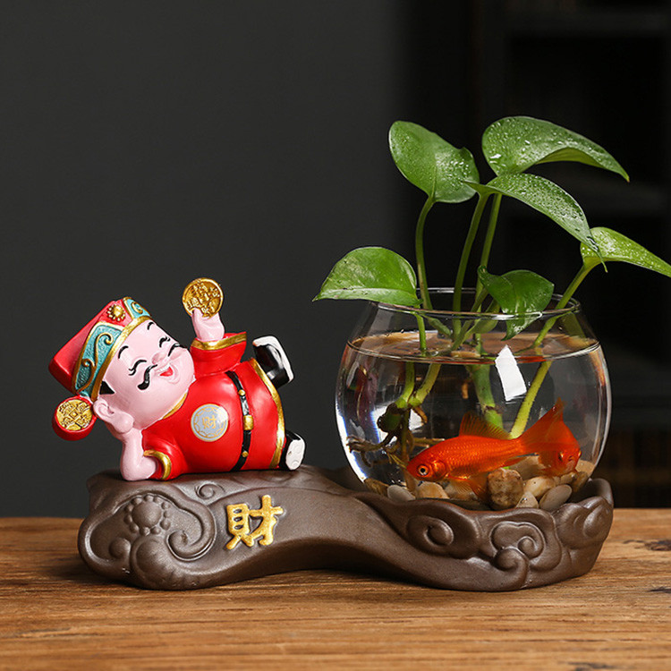 创意水培财神绿萝花瓶迷你个性小号花盆植物花器客厅办公装饰