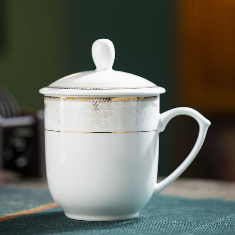 陶瓷茶杯景德镇带盖带把水杯家用办公杯子宾馆酒店会议室泡茶定制