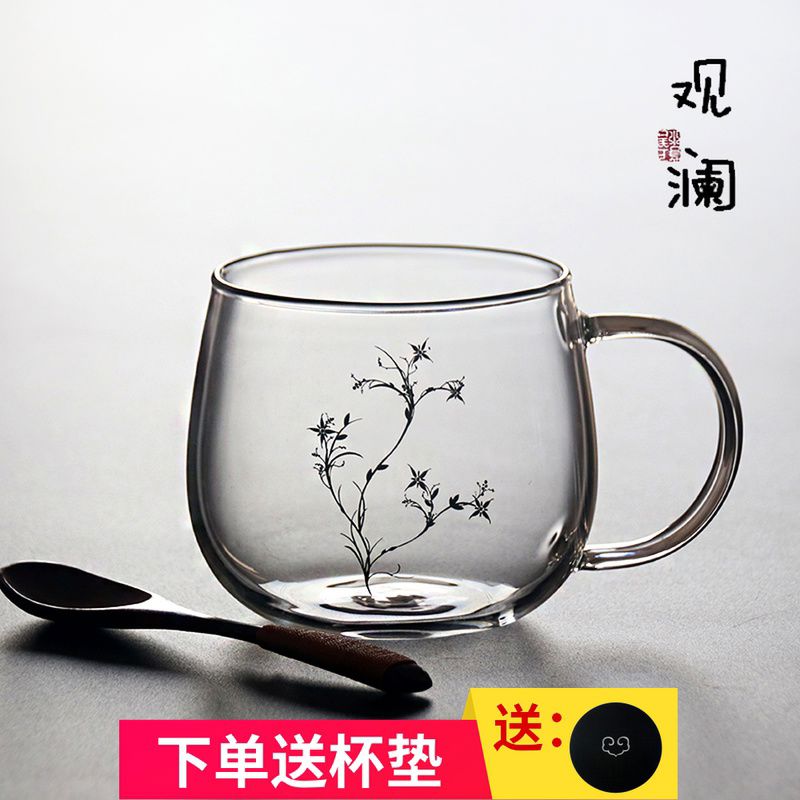 圆形玻璃杯带把耐热水杯男女透明茶杯轻奢风家用办公喝水杯子套装