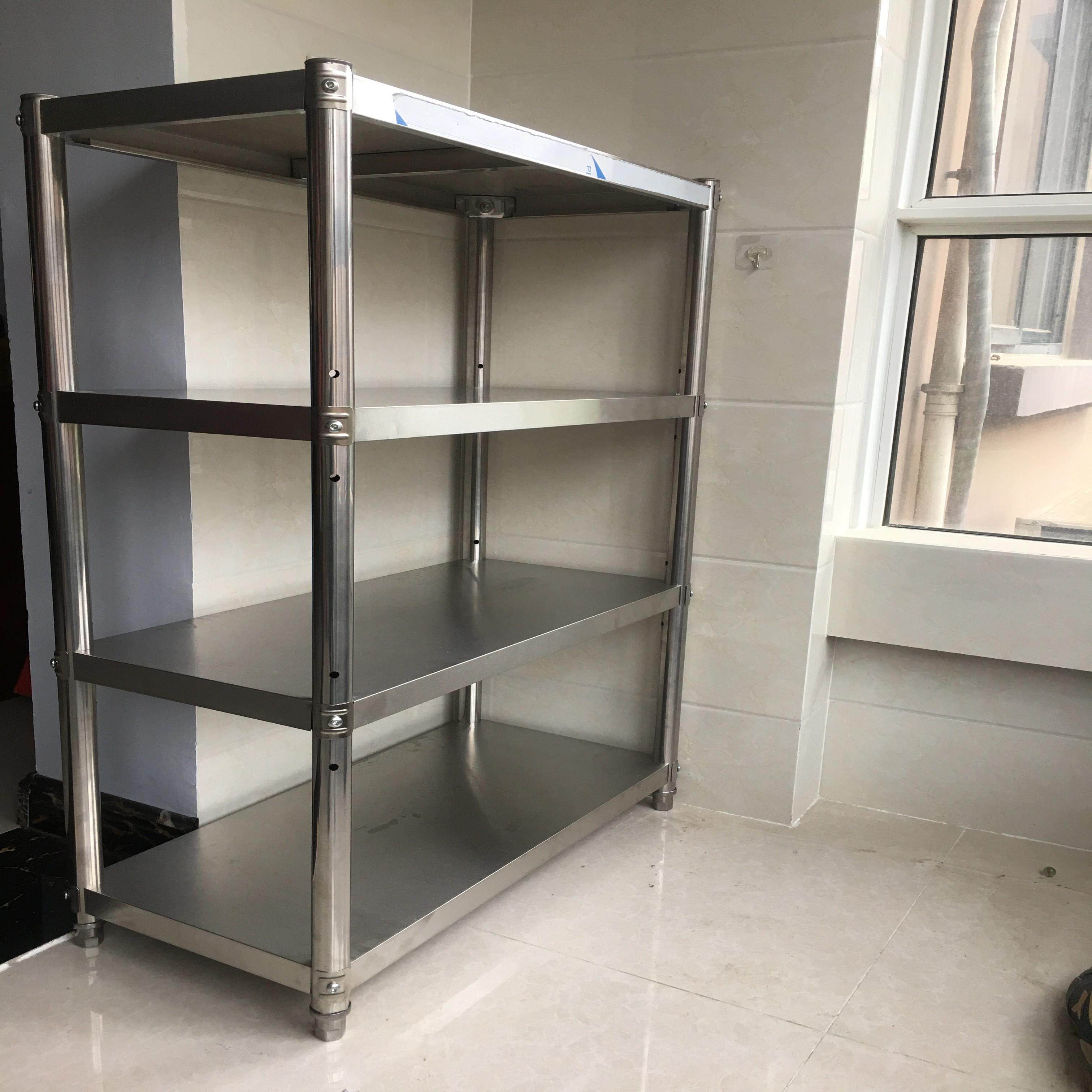 家用厨房不锈钢置物架四层落地收纳架子多功能货架微波炉架烤