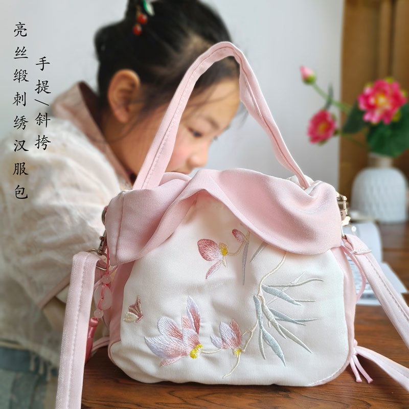 汉服轻便流苏时尚荷花边束口手提包特惠百搭国风斜挎单肩古风包