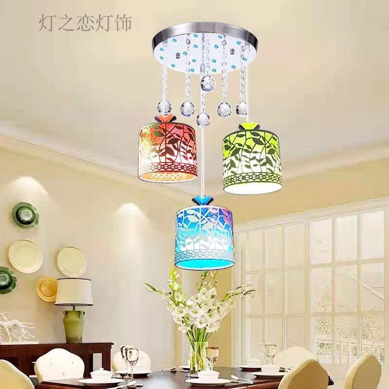 led餐厅吊灯三头水晶灯现代简约饭厅灯玻璃创意吧台餐桌灯具家用