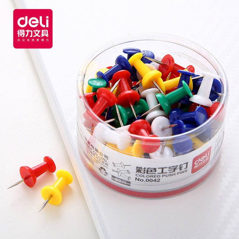 deli得力0042彩色工字钉盒装金属不锈钢绘画图钉照片墙装饰分类固
