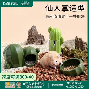 它适仙人掌陶瓷饮水器立式仓鼠水壶樽食盆秋冬金丝熊喝水碗窝躲避