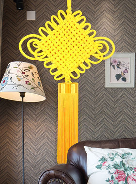 流苏黄色中国结挂件挂饰客厅大号绒布编织高档入户门玄关背景墙