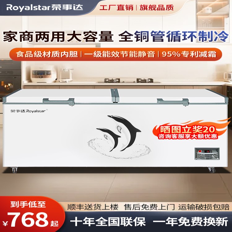 荣事达商用冷冻柜一级能效无霜冰柜家用冷藏冷冻两用双温卧式冷柜