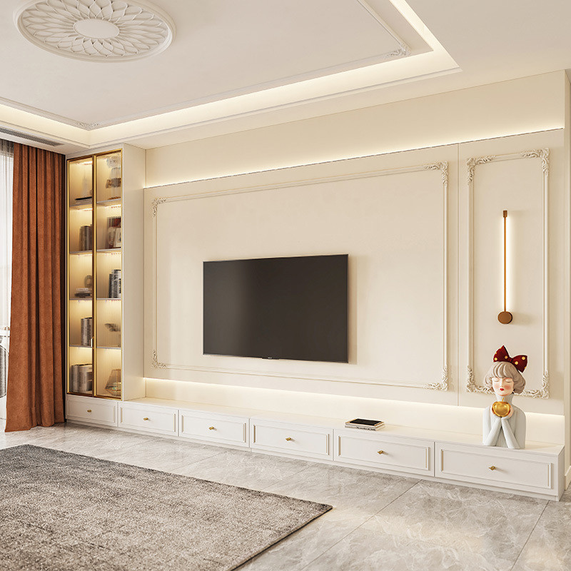 索菲亚欧式定制客厅家用满墙电视背景墙书柜一体靠墙定制克拉