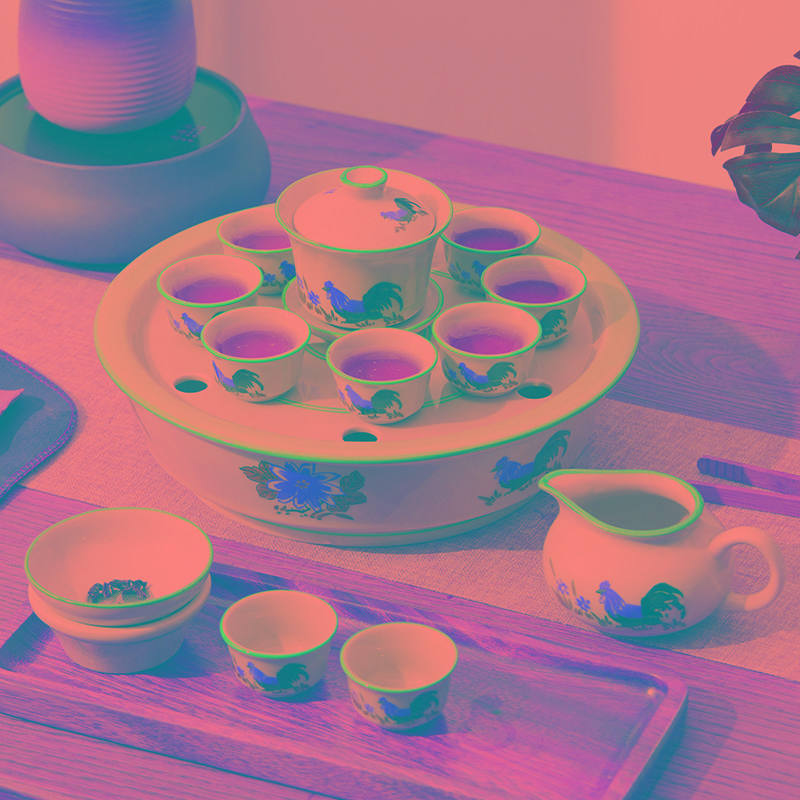 复古公鸡青花瓷功夫茶具套装潮汕陶瓷鸡公茶杯公鸡家用泡茶壶