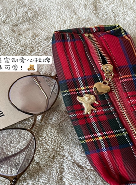 IAC自制 回馈 围巾小狗笔袋 格纹可爱棉文具大学生刷子收纳化妆包