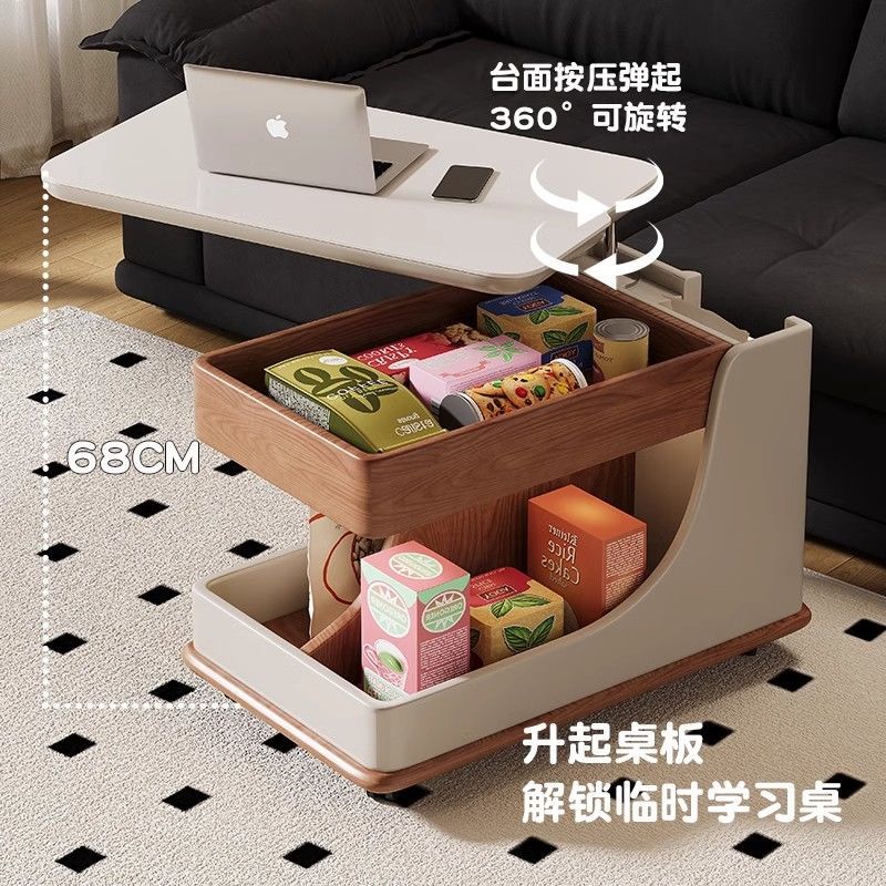 可移动沙发旁边的边几轻奢高级感客厅带轮子推车升降茶桌边柜侧柜