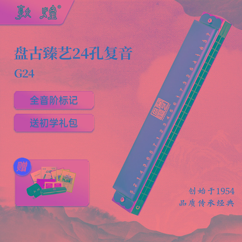 敦煌盘古臻艺24孔复音口琴C调正入门学生初学专业级演奏乐器G24