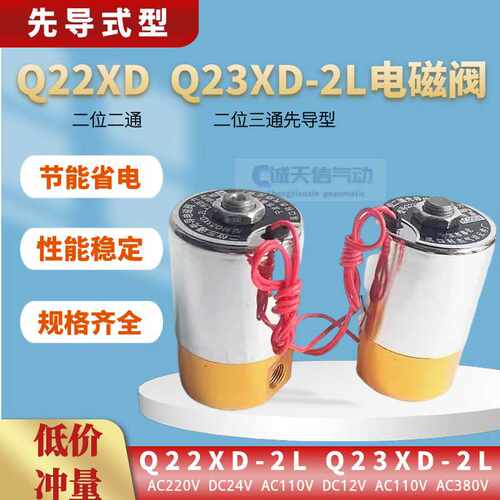 铜 铝 Q22XD-2L二位二通Q23XD-2L二位三通先导头电磁阀 220V 2