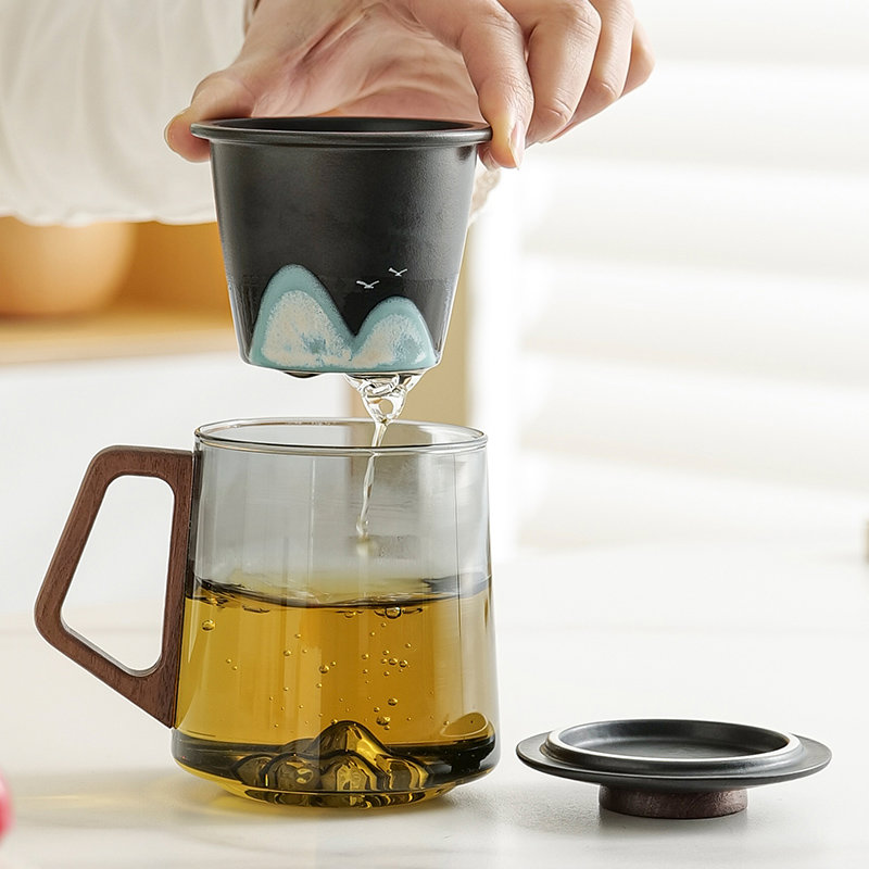 远山玻璃泡茶杯陶瓷内胆茶水分离喝茶杯子办公室水杯端午节伴