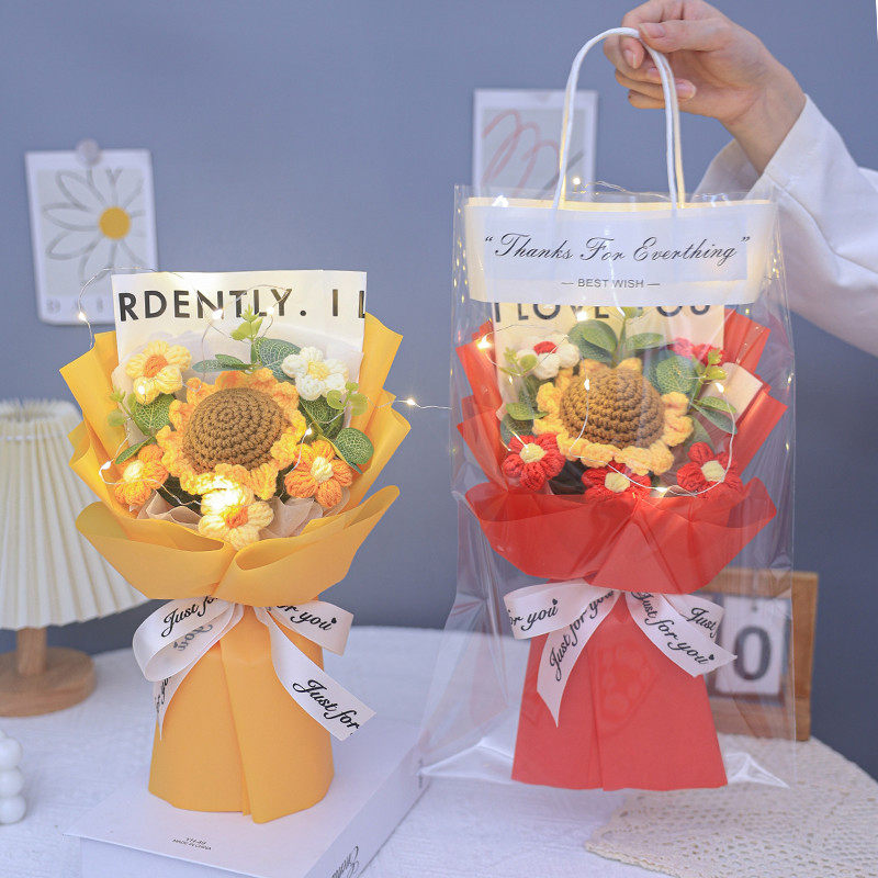 创意向日葵康乃馨花束仿真编织毛线花生日礼物送女生员工老师妈妈
