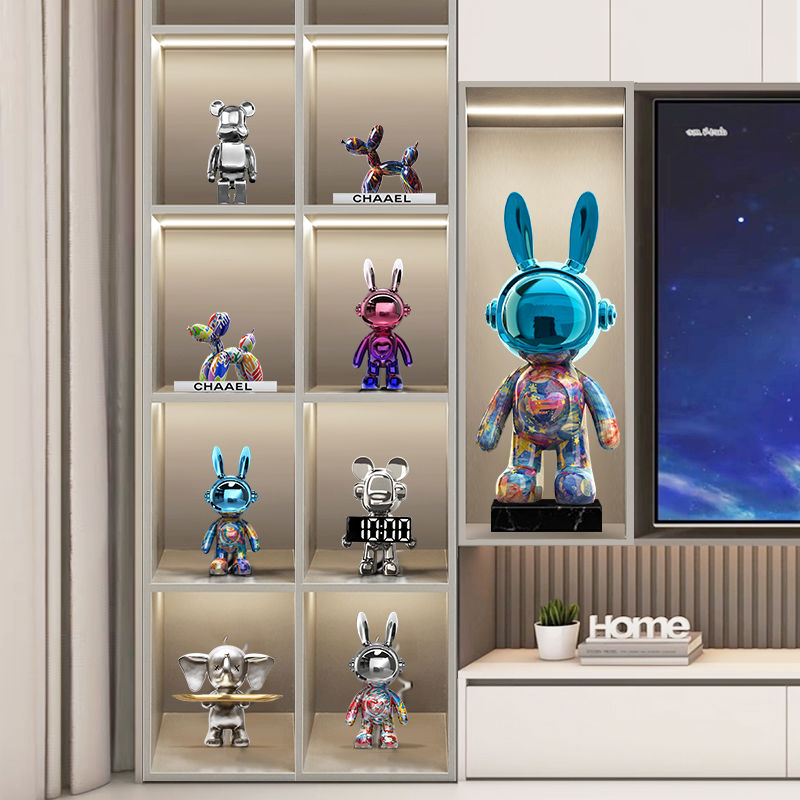 轻奢摆饰手办兔子摆件暴力熊客厅酒柜红酒架酒吧酒店高级感装