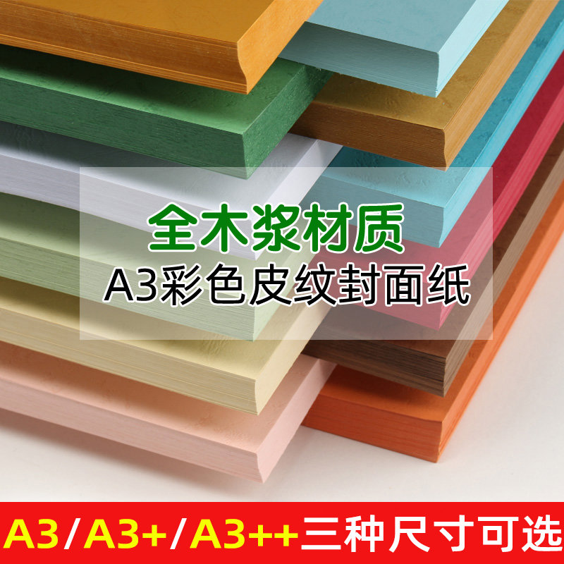 全木浆彩色皮纹纸A3封皮纸230g封面纸白色平面皮纹纸凤尾纹 装订