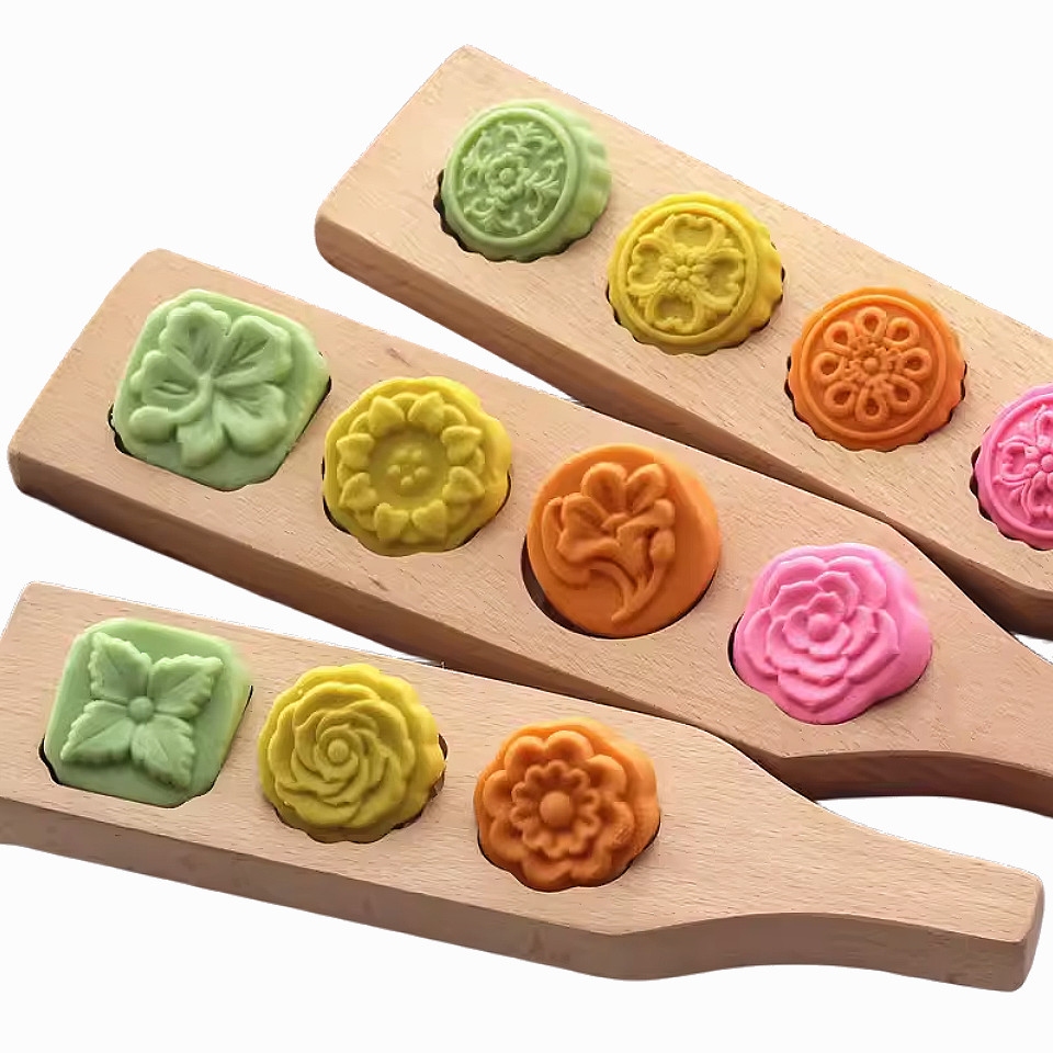 传统手工花型面食绿豆糕点心馒头南瓜饼冰皮月饼模具实木质卡子