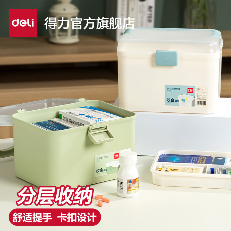 得力多层药箱家庭装大容量医药箱家家用药收纳箱大号医疗药盒