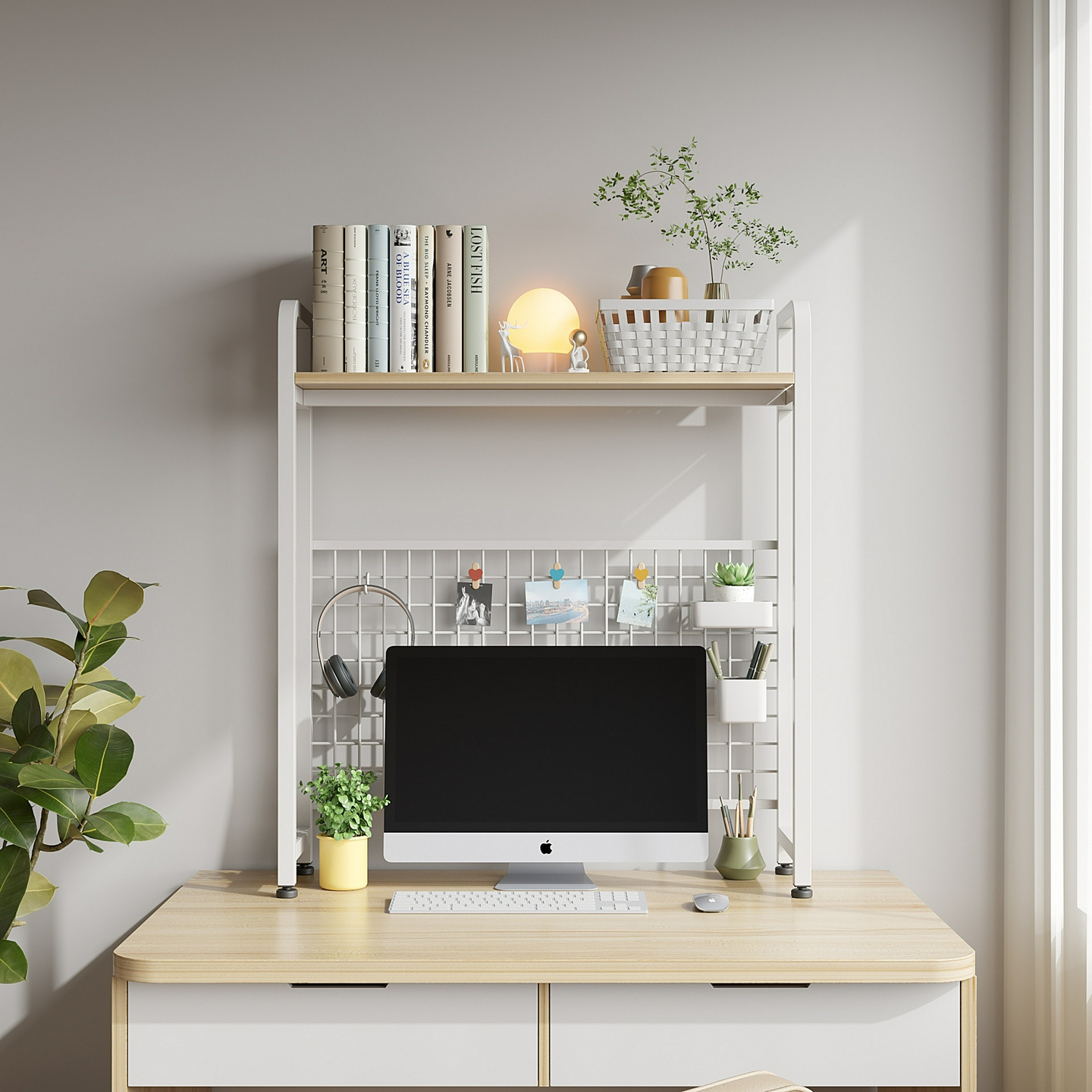 带网格书架书桌收纳置物架桌面多层铁艺架子学生电脑桌桌上洞洞板