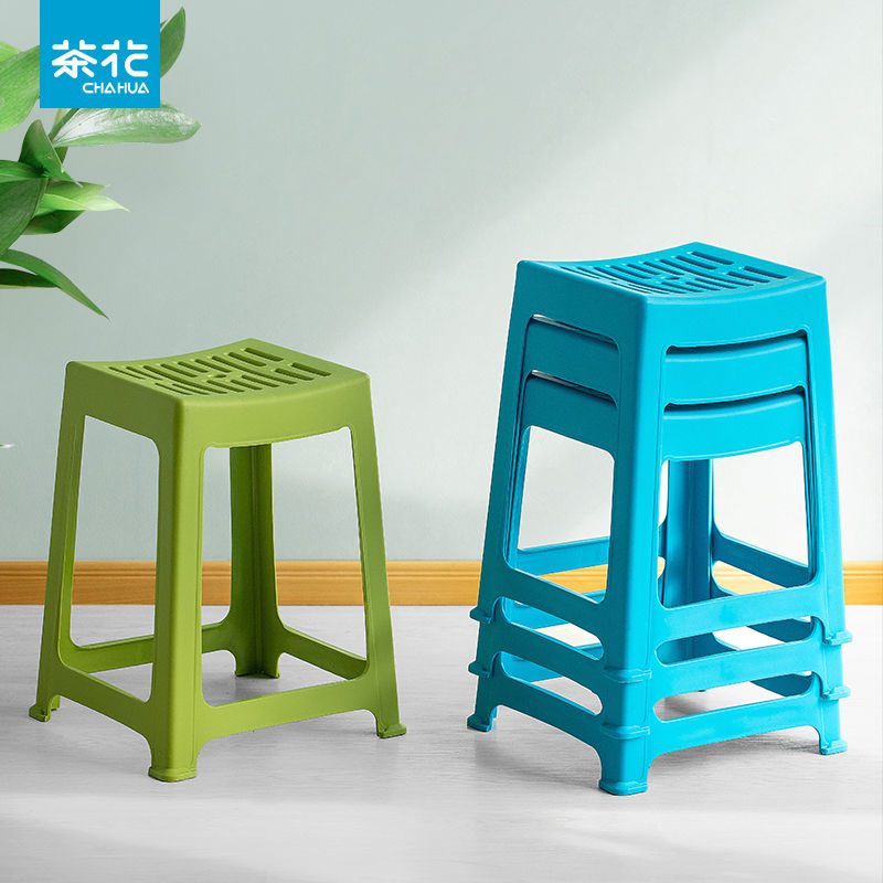 茶花塑料凳子加厚高凳浴室凳家用餐桌条纹板凳简约防滑矮凳可