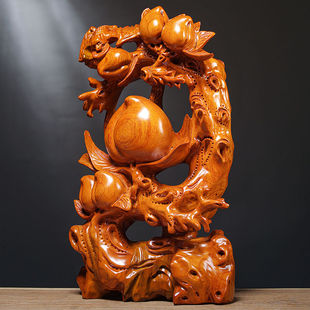 花梨木雕寿桃摆件实木福寿双全爷爷奶奶长辈祝寿贺寿生日工艺礼品