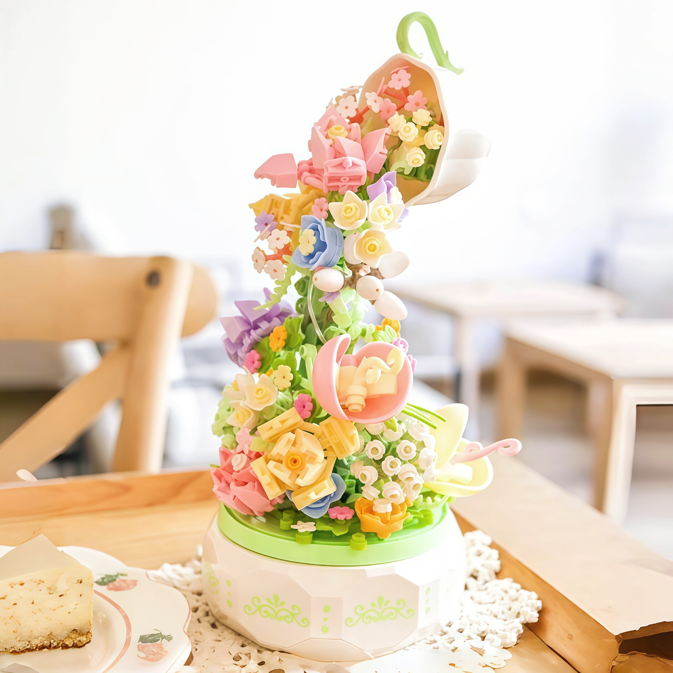 积木月涧花颜茶语音乐盒积木花坊小颗粒益智玩具女生情人节日