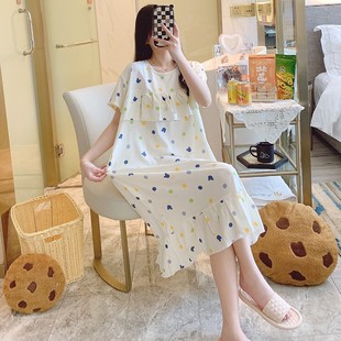 防凸点睡裙女夏天薄款 冰感绵绸宽松家居服 大码 绵绸女士裙子新款