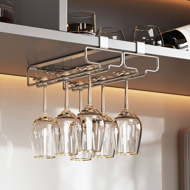 2024新款高端红酒杯架倒挂高级悬挂式家用免打孔高脚杯酒柜收