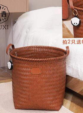 YUXI/与西美式高级收纳脏衣篮仿藤编PU把手收纳桶大号玩具杂物箱