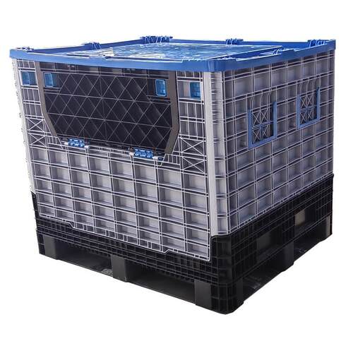 折叠卡板箱大号塑料周转箱车配件中转框四面ZD1210托叉车封闭盘物