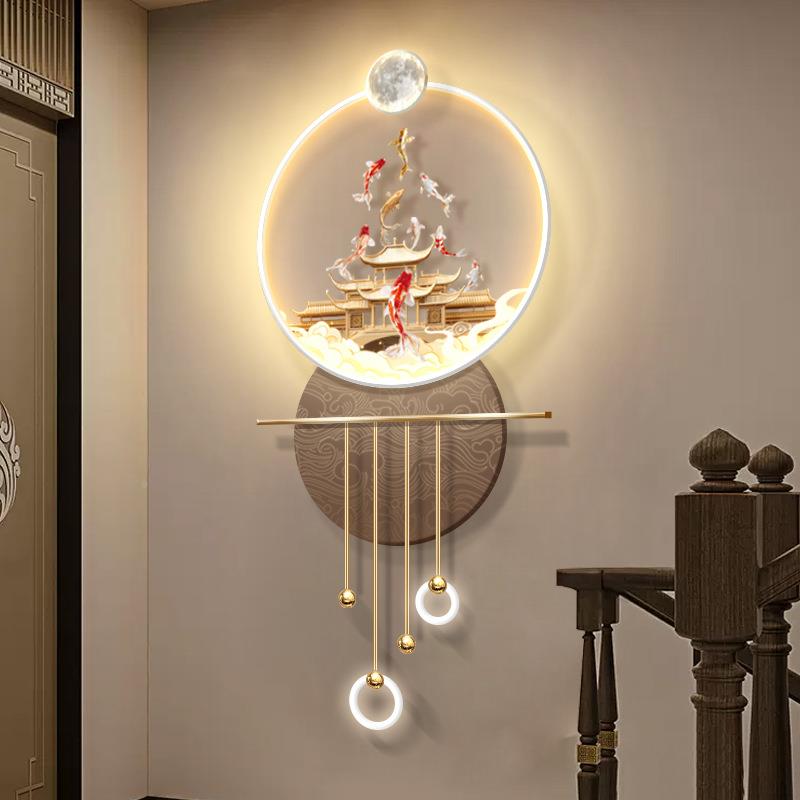 鱼跃龙挂门玄关装壁饰画灯新中式走廊尽头鲤跃龙门体led立画寓意