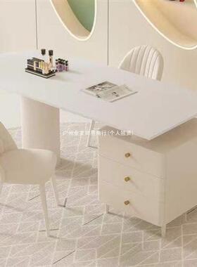 客意式桌奶油风厅大长电书桌PTW轻奢现代简约岩板办公椅书房岛台