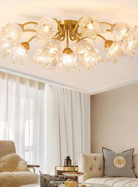 全铜美式奢吸顶轻客厅房灯间主灯大气吊法式23356花朵创意个性灯