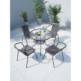 户外桌椅带伞藤组合庭院露天茶桌套椅五件家外用室休84813闲阳台