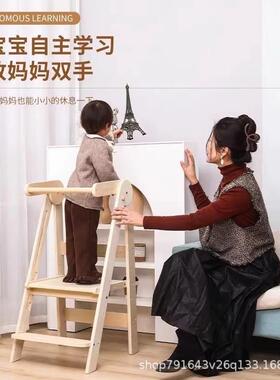 现货蒙氏习20575塔儿童学洗台踏凳可折叠脚凳踏洗漱手台带扶手木