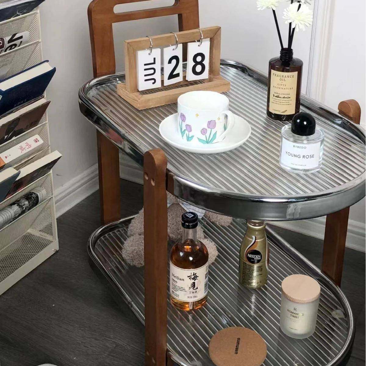 边几移茶几桌家用实动木无品牌/中古小推车客厅玻日式置物床架头