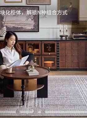 组合柜木客厅新中式电视柜中古纳床头柜收斗实柜柜新款家EEL具用