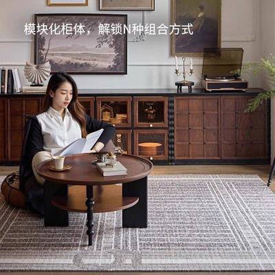 组合柜木客厅新中式电视柜中古纳床头柜收斗实柜柜新款家EEL具用